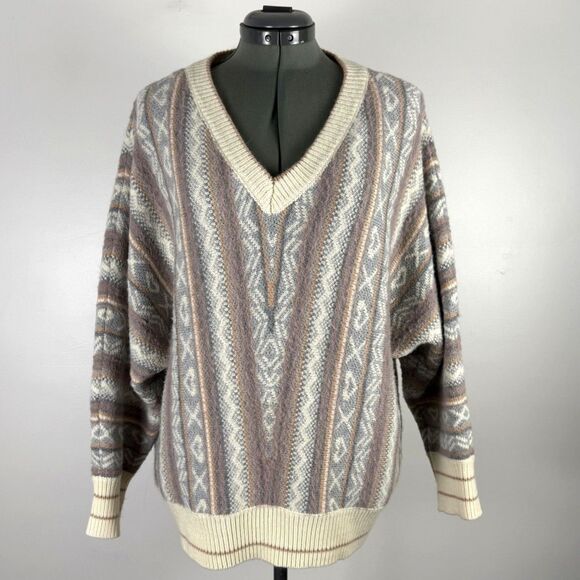 POL Oversized Knit Sweater M | Aztec Pattern Boho Slouchy Pullover - Picture 1 of 10